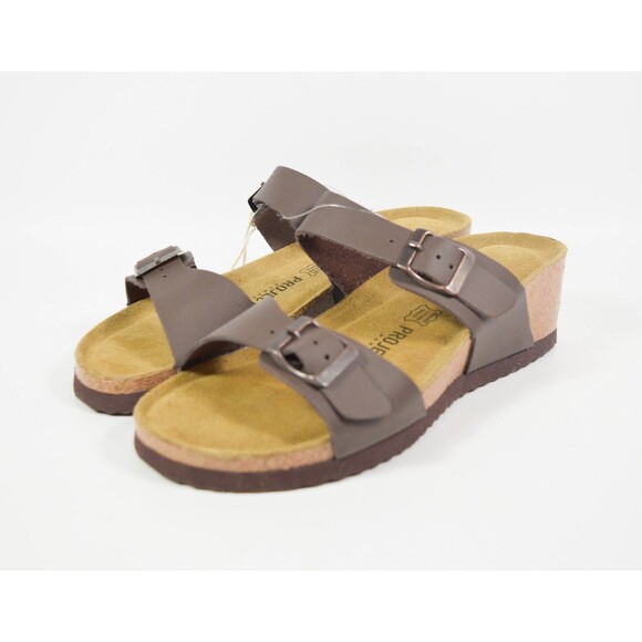 NWT Project Cloud Memory Foam Leather Wedge Double Buckle Brown Sandals Sz 6 - Picture 3 of 5